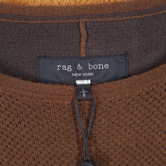 RAG & BONE Sweater Mens Large Brown Pullover Wool Blend Knit BENNET CREW $278 - Picture 3 of 9